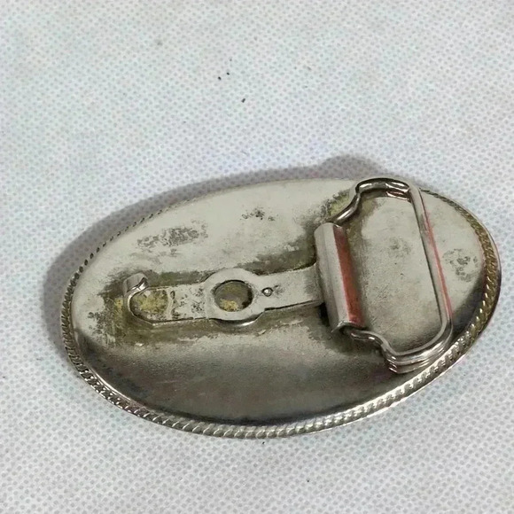 Soapstone Gray Belt Buckle Deer Jumping over a log 1970s - Picture 2 of 3